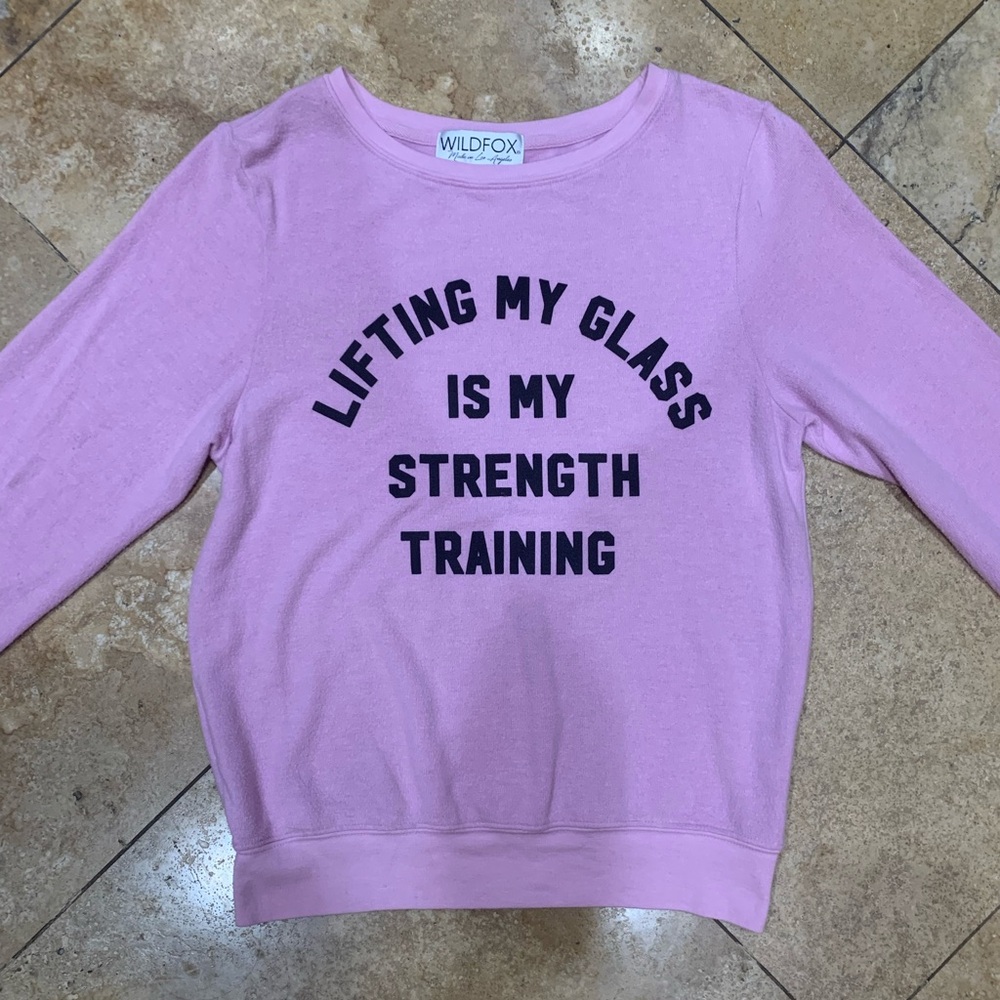 Wildfox Pink Black Letter Lifting My Glass Is My Strength Training Seater